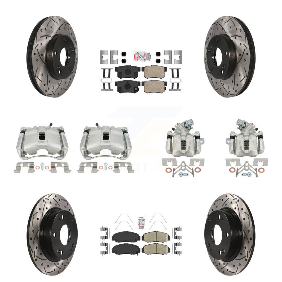 Front Rear Brake Coated Caliper Drill Slotted Rotor Ceramic Pad Kit (10Pc) For Acura CSX KCD-101132N