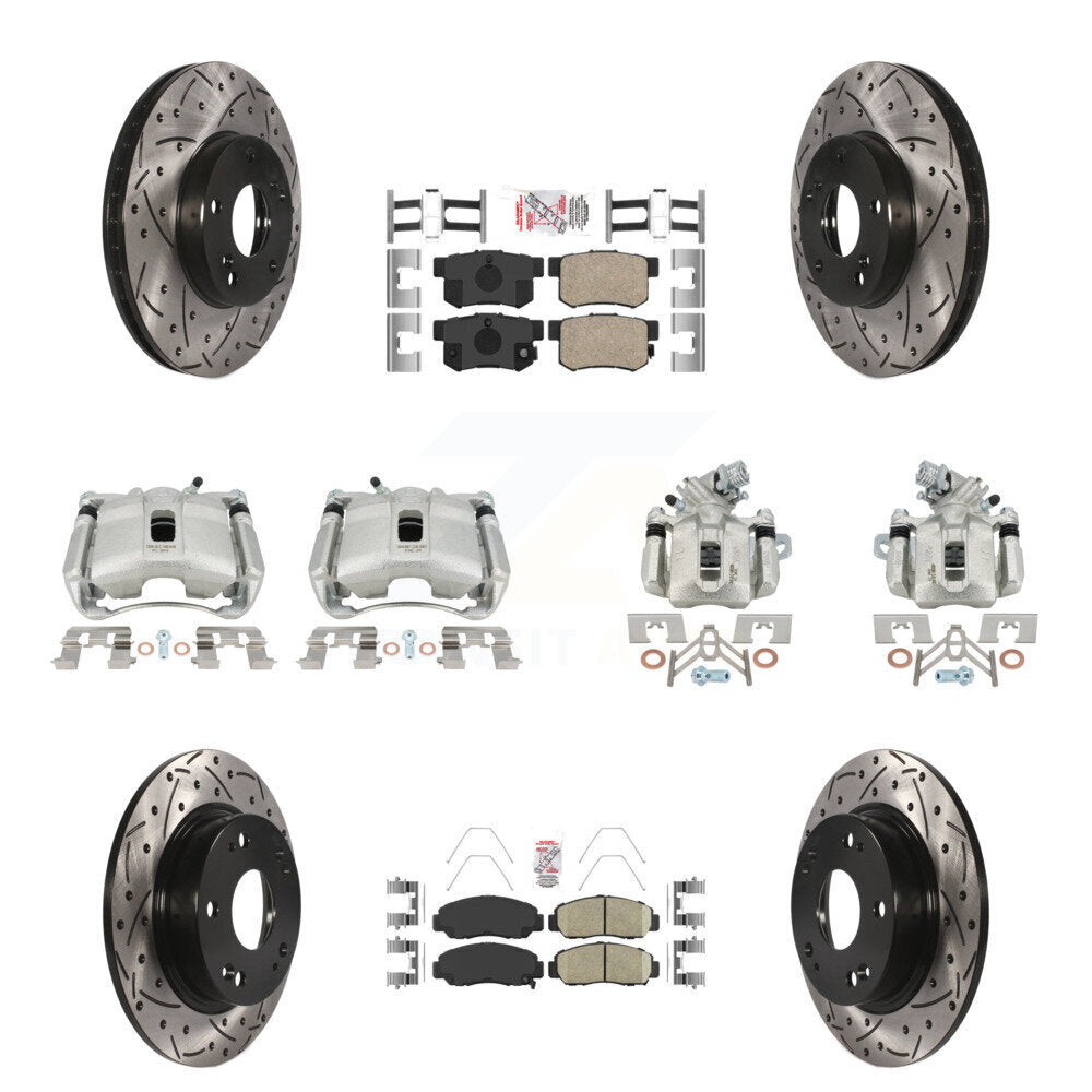 Front Rear Brake Coated Caliper Drill Slotted Rotor Ceramic Pad Kit (10Pc) For Acura CSX KCD-101133N