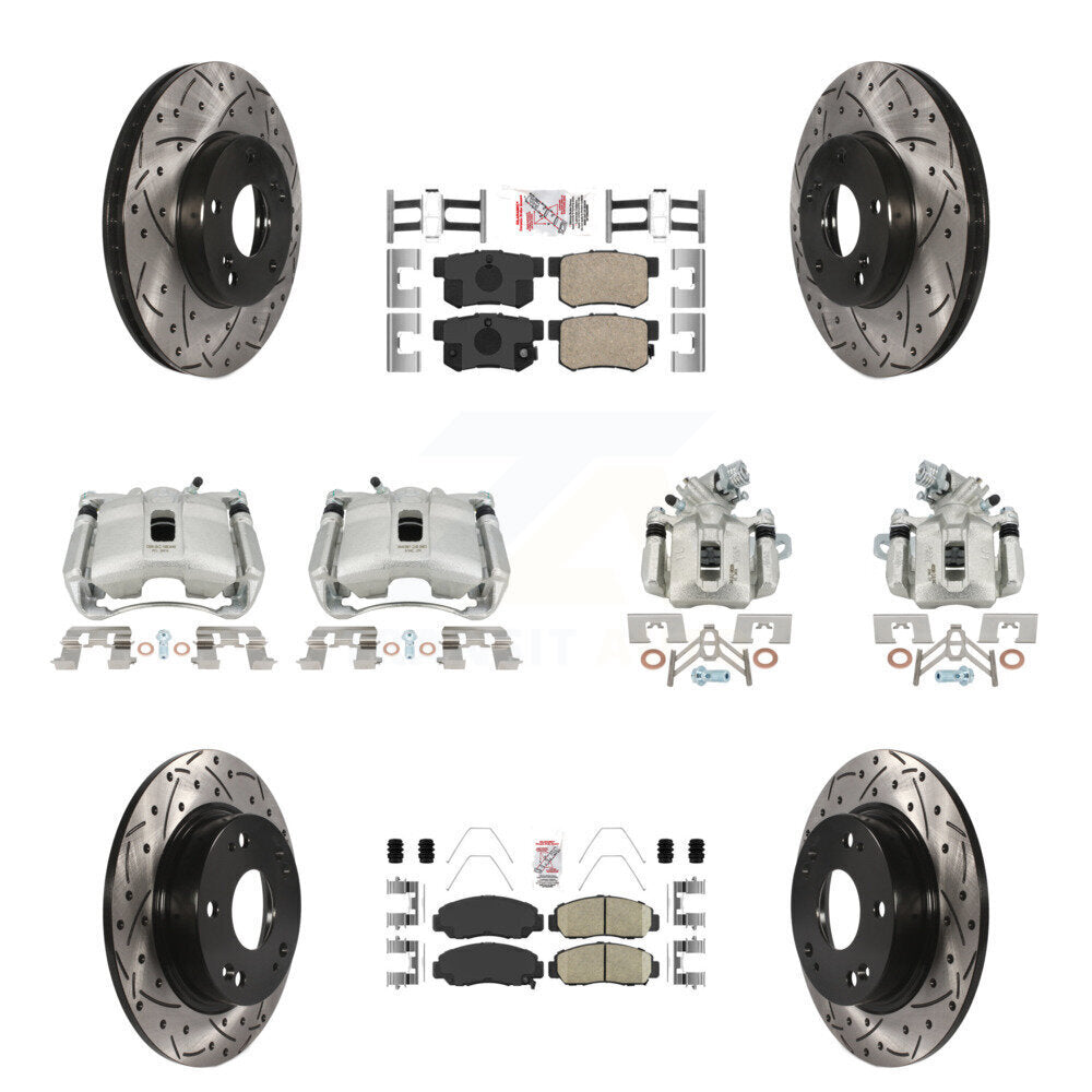 Front Rear Brake Coated Caliper Drill Slotted Rotor Ceramic Pad Kit (10Pc) For Acura CSX KCD-101135N