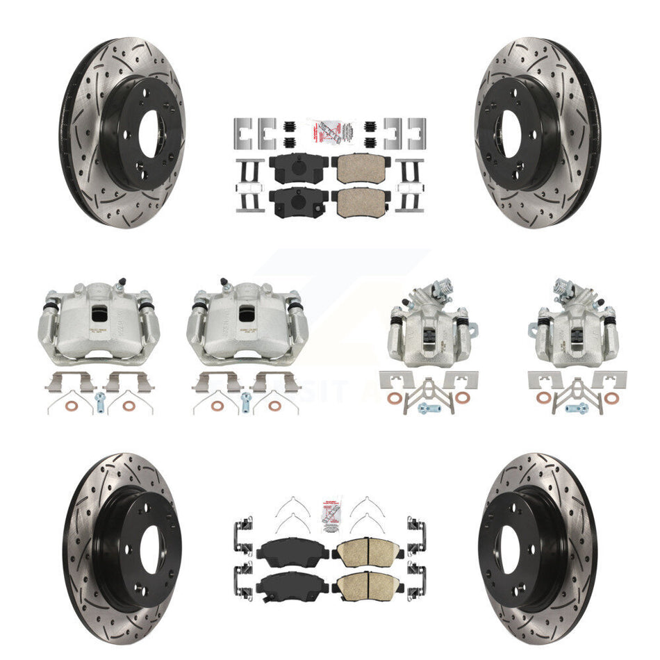 Front Rear Brake Coat Caliper Drill Slot Rotor Ceramic Pad Kit (10Pc) For Acura ILX 1.5L KCD-101136N