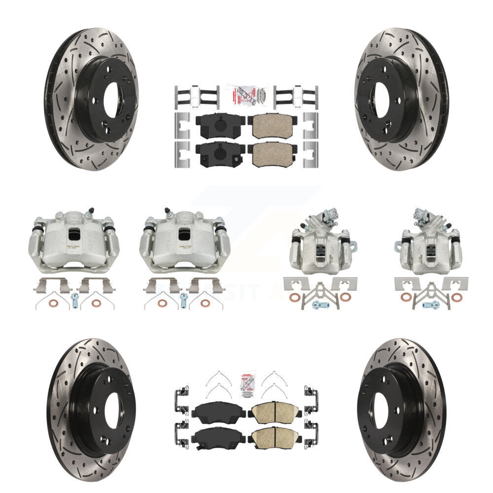 Front Rear Brake Coat Caliper Drill Slot Rotor Ceramic Pad Kit (10Pc) For Acura ILX 1.5L KCD-101137N