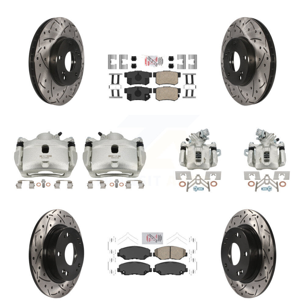 Front Rear Brake Coated Caliper Drill Slot Rotors Ceramic Pad Kit (10Pc) For Honda Civic KCD-101138N