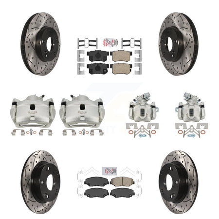 Front Rear Brake Coated Caliper Drill Slot Rotors Ceramic Pad Kit (10Pc) For Honda Civic KCD-101139N
