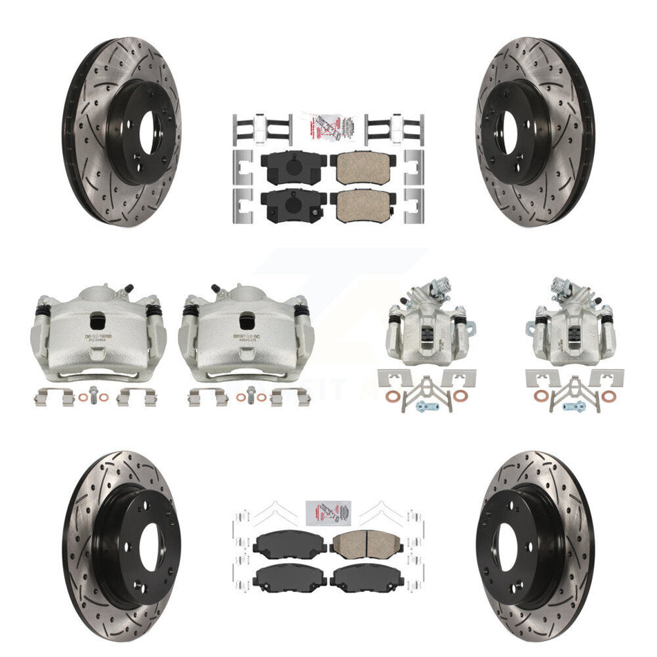 Front Rear Brake Coated Caliper Drill Slot Rotors Ceramic Pad Kit (10Pc) For Honda Civic KCD-101139N