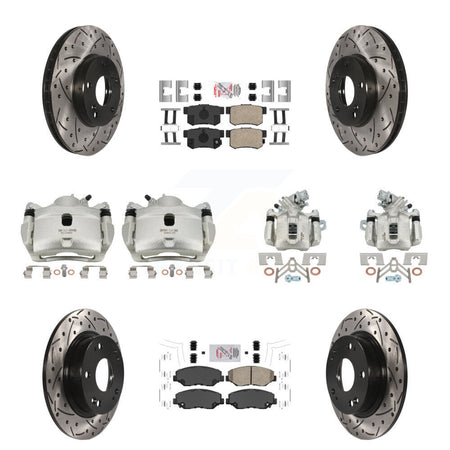Front Rear Brake Coated Caliper Drill Slot Rotors Ceramic Pad Kit (10Pc) For Honda Civic KCD-101140N