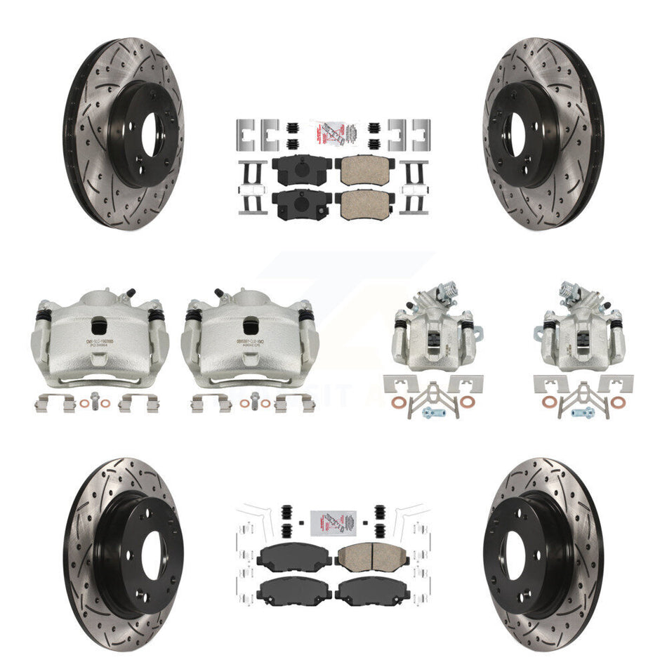 Front Rear Brake Coated Caliper Drill Slot Rotors Ceramic Pad Kit (10Pc) For Honda Civic KCD-101140N