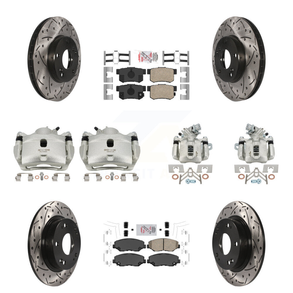 Front Rear Brake Coated Caliper Drill Slot Rotors Ceramic Pad Kit (10Pc) For Honda Civic KCD-101141N
