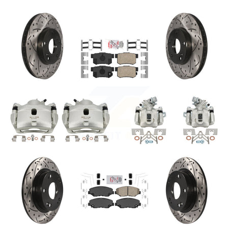 Front Rear Brake Coated Caliper Drill Slot Rotors Ceramic Pad Kit (10Pc) For Honda Civic KCD-101141N