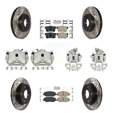 Front Rear Brake Coat Caliper Drill Slot Rotor Ceramic Pad Kit (10Pc) For Acura ILX 2.0L KCD-101143N