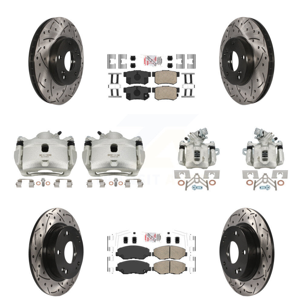 Front Rear Brake Coat Caliper Drill Slot Rotor Ceramic Pad Kit (10Pc) For Acura ILX 2.0L KCD-101144N