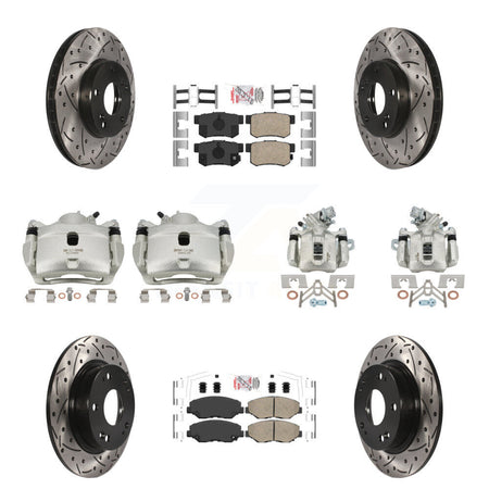 Front Rear Brake Coat Caliper Drill Slot Rotor Ceramic Pad Kit (10Pc) For Acura ILX 2.0L KCD-101145N