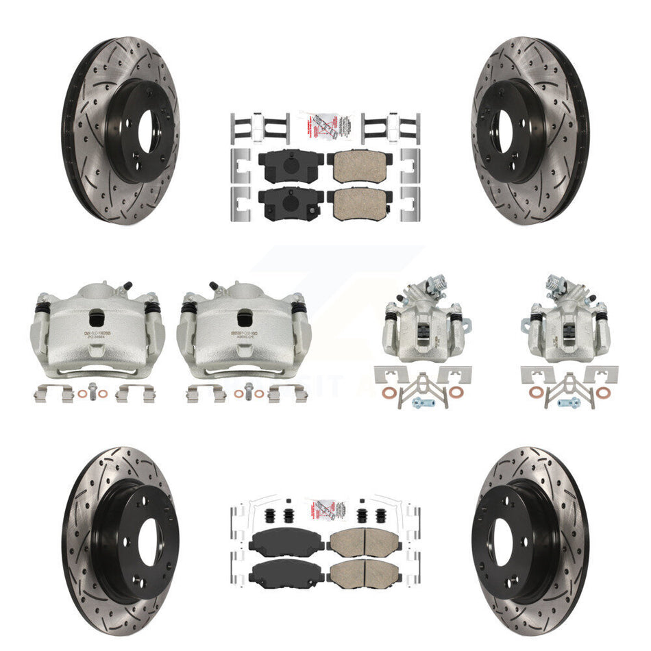 Front Rear Brake Coat Caliper Drill Slot Rotor Ceramic Pad Kit (10Pc) For Acura ILX 2.0L KCD-101145N