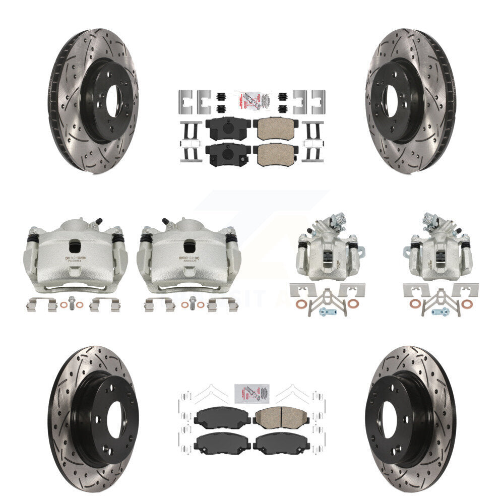 Front Rear Brake Coated Caliper Drill Slot Rotors Ceramic Pad Kit (10Pc) For Honda Civic KCD-101146N