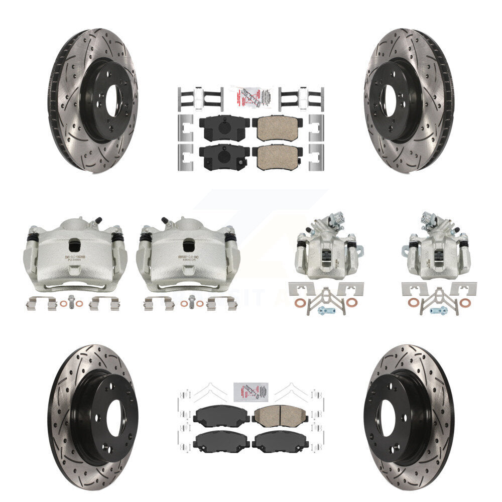 Front Rear Brake Coated Caliper Drill Slot Rotors Ceramic Pad Kit (10Pc) For Honda Civic KCD-101147N