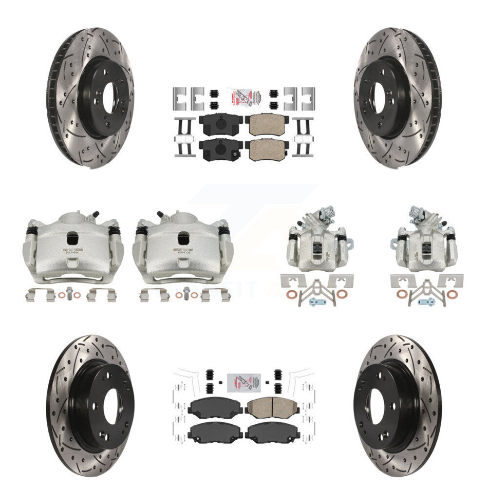 Front Rear Brake Coated Caliper Drill Slot Rotors Ceramic Pad Kit (10Pc) For Honda Civic KCD-101148N