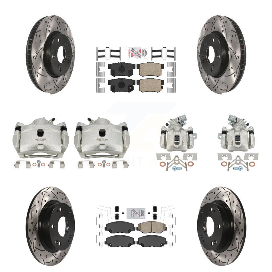 Front Rear Brake Coated Caliper Drill Slot Rotors Ceramic Pad Kit (10Pc) For Honda Civic KCD-101149N