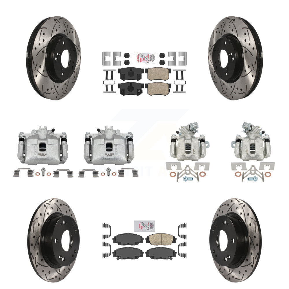 Front Rear Brake Coated Caliper Drill Slot Rotors Ceramic Pad Kit (10Pc) For Honda Civic KCD-101150N