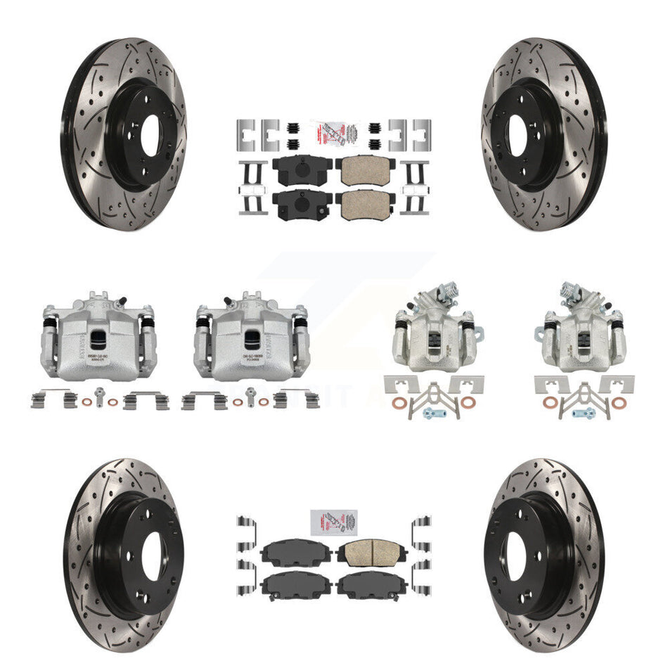 Front Rear Brake Coated Caliper Drill Slot Rotors Ceramic Pad Kit (10Pc) For Honda Civic KCD-101150N