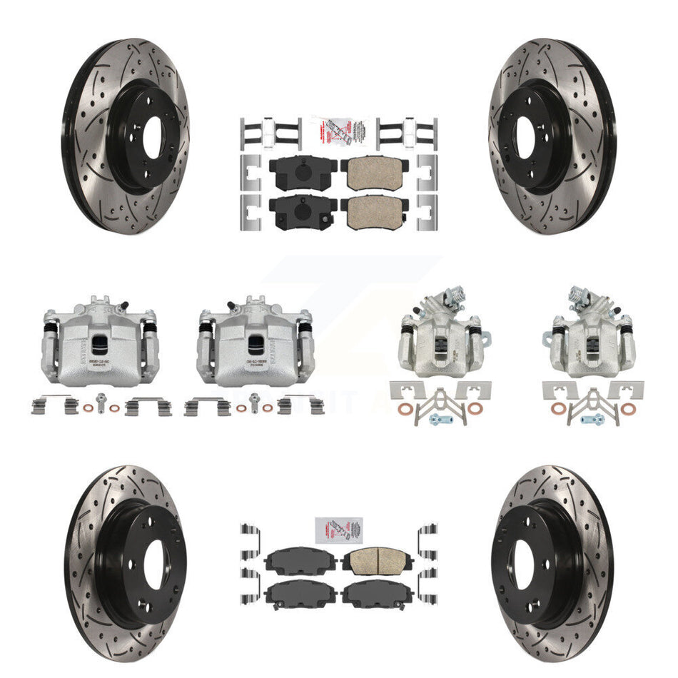 Front Rear Brake Coated Caliper Drill Slot Rotors Ceramic Pad Kit (10Pc) For Honda Civic KCD-101151N