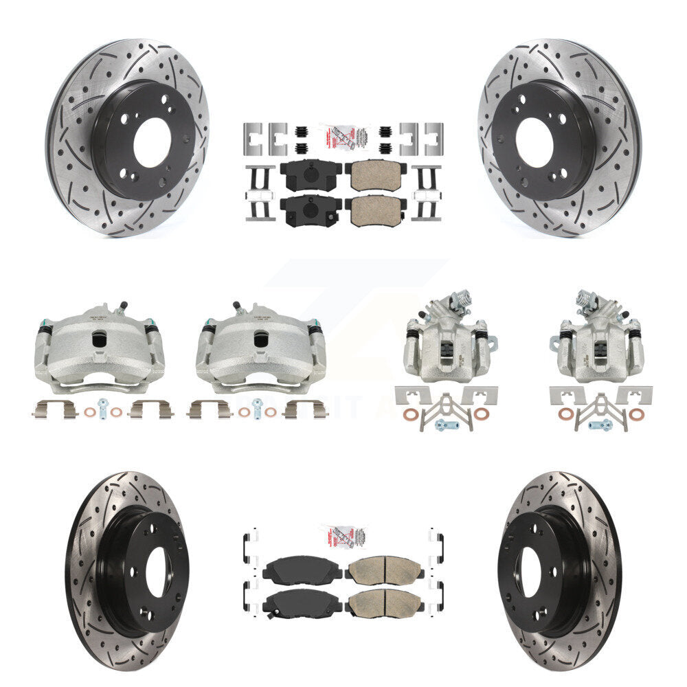 Front Rear Brake Coated Caliper Drill Slot Rotors Ceramic Pad Kit (10Pc) For Honda Civic KCD-101152N