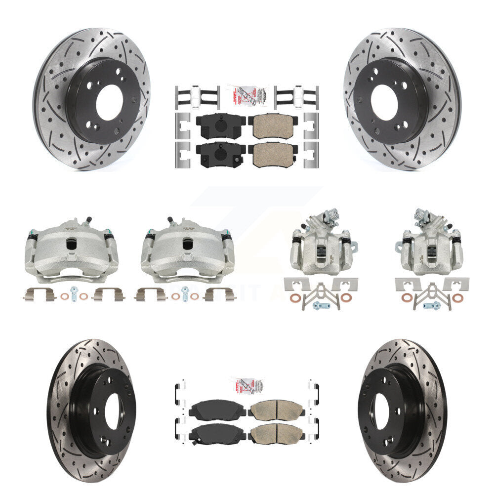 Front Rear Brake Coated Caliper Drill Slot Rotors Ceramic Pad Kit (10Pc) For Honda Civic KCD-101153N
