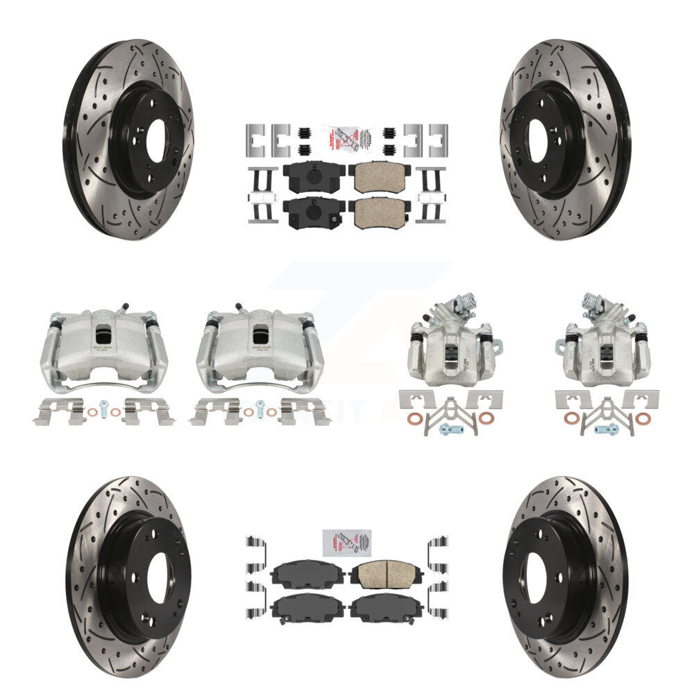 Front Rear Brake Caliper Drill Slotted Rotor Ceramic Pad Kit (10Pc) For Acura CSX Type-S KCD-101156N