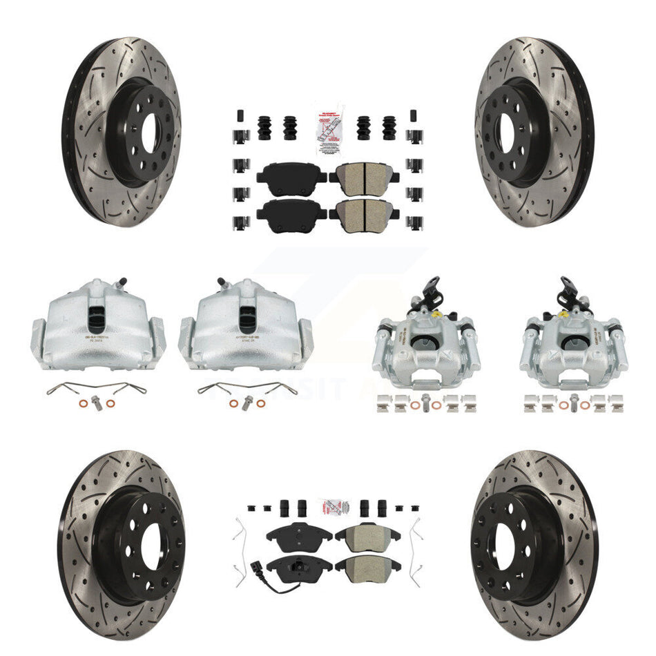 Front Rear Disc Brake Coated Caliper Drilled Slotted Rotors And Semi-Metallic Pads Kit (10Pc) For Volkswagen Beetle GTI KCD-101164N