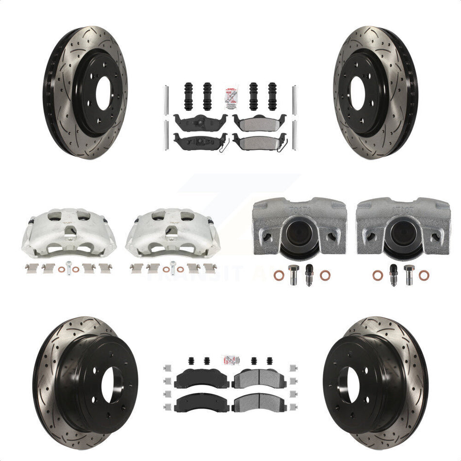 Front Rear Disc Brake Coated Caliper Drilled Slotted Rotors And Semi-Metallic Pads Kit (10Pc) For 2010-2011 Ford F-150 With 7 Lug Wheels KCD-101173N by Transit Auto