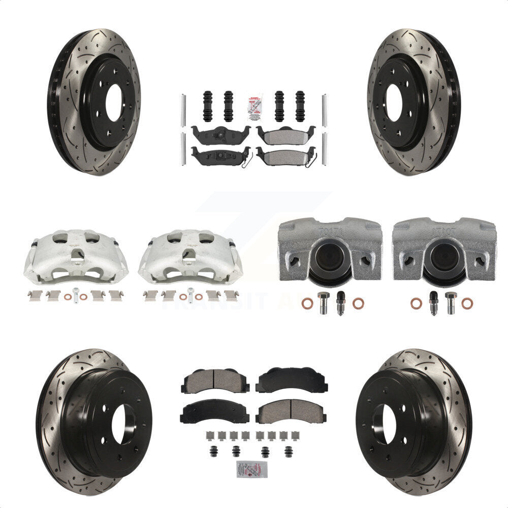 Front Rear Disc Brake Coated Caliper Drilled Slotted Rotors And Semi-Metallic Pads Kit (10Pc) For 2010-2011 Ford F-150 With 7 Lug Wheels KCD-101177N by Transit Auto