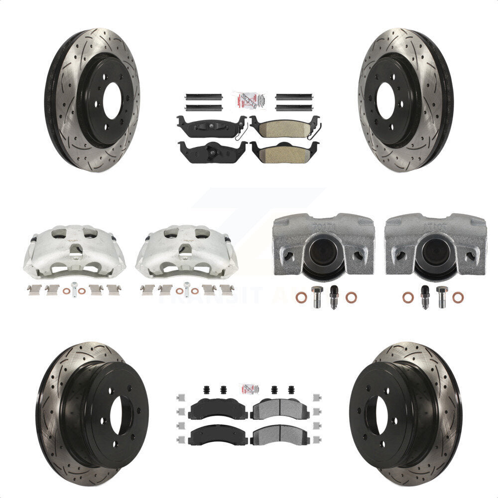 Front Rear Disc Brake Coated Caliper Drilled Slotted Rotors And Semi-Metallic Pads Kit (10Pc) For 2010-2011 Ford F-150 With 6 Lug Wheels KCD-101178N by Transit Auto