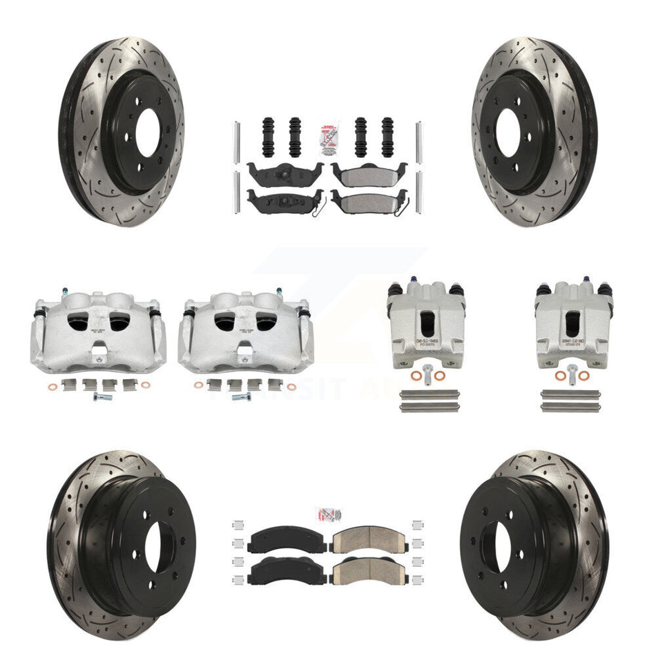 Front Rear Disc Brake Coated Caliper Drilled Slotted Rotors And PADSMATERIAL Pads Kit (10Pc) For 2010-2011 Ford F-150 With 6 Lug Wheels KCD-101181N