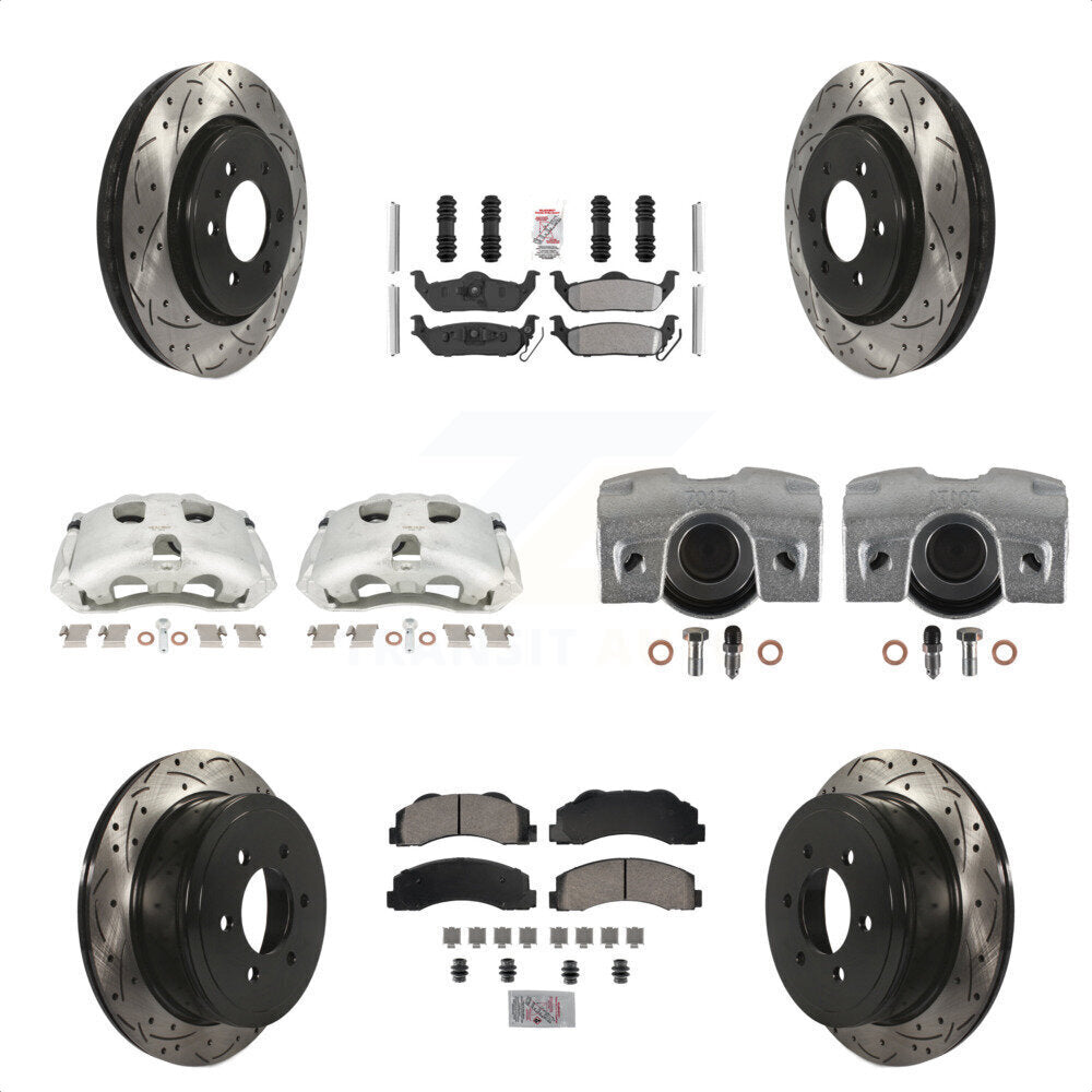 Front Rear Disc Brake Coated Caliper Drilled Slotted Rotors And Semi-Metallic Pads Kit (10Pc) For 2010-2011 Ford F-150 With 6 Lug Wheels KCD-101183N by Transit Auto