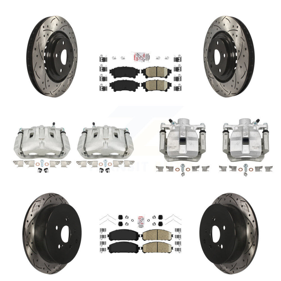 Front Rear Brake Caliper Drill Slot Rotor Ceramic Pad Kit (10Pc) For Toyota Sienna Lexus KCD-101185N