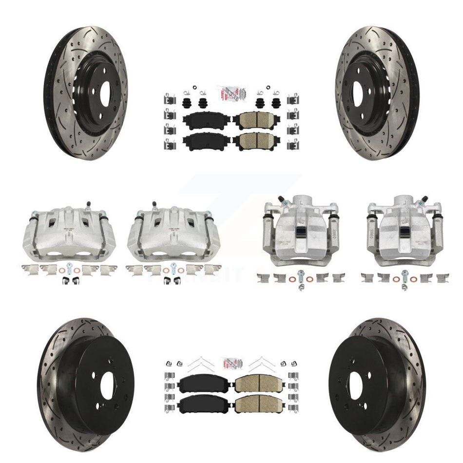Front Rear Brake Caliper Drill Slot Rotor Ceramic Pad Kit (10Pc) For Toyota Sienna Lexus KCD-101186N