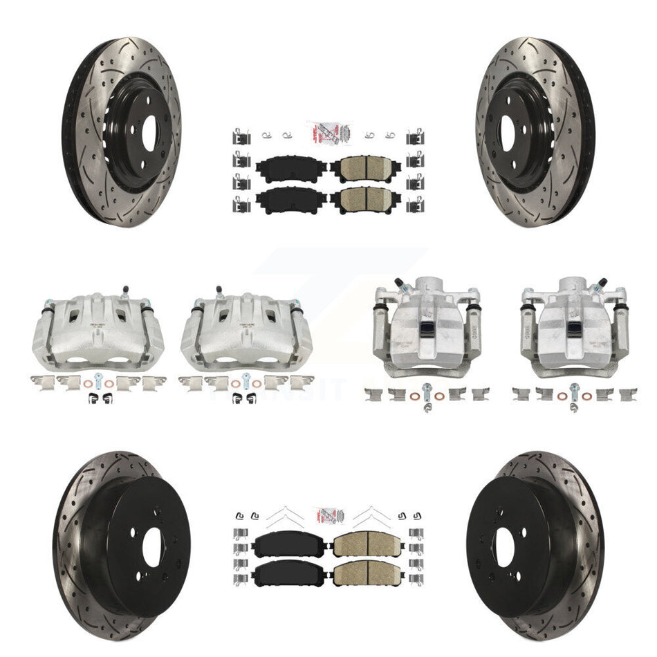 Front Rear Brake Caliper Drill Slot Rotor Ceramic Pad Kit (10Pc) For Toyota Sienna Lexus KCD-101187N