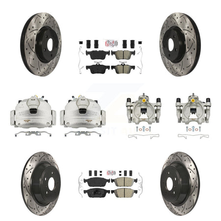 Front Rear Brake Caliper Drill Slot Rotor Ameribrakes Pad Kit (10Pc) For Ford Escape MKC KCD-101196N
