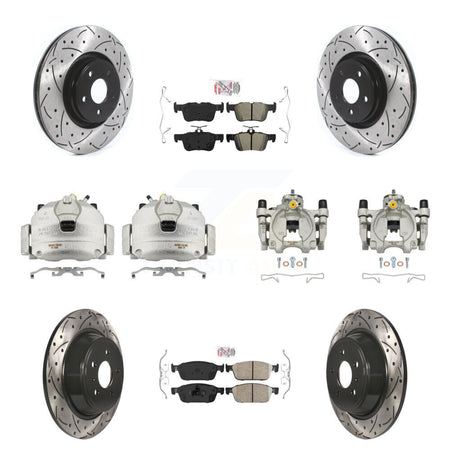 Front Rear Brake Caliper Drill Slotted Rotors Ameribrakes Pad Kit (10Pc) For Lincoln MKC KCD-101198N
