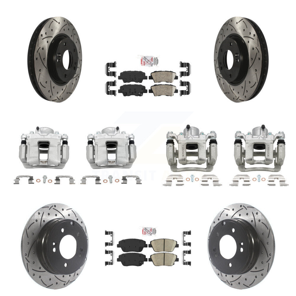 Front Rear Brake Caliper Drill Slot Rotors Ceramic Pad Kit (10Pc) For Hyundai Sonata Kia KCD-101205N