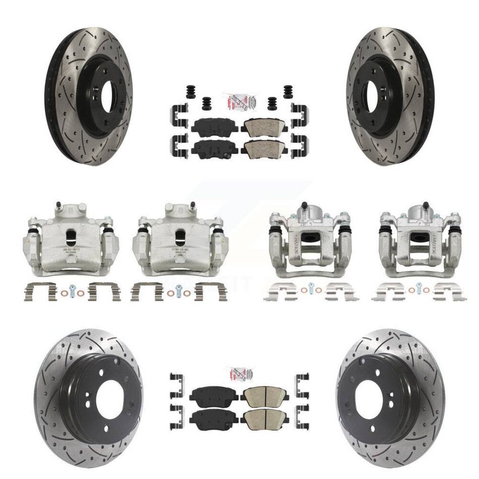Front Rear Brake Caliper Drill Slot Rotor Ceramic Pad Kit (10Pc) For Hyundai Sonata 2.0L KCD-101208N