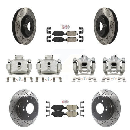 Front Rear Brake Caliper Drill Slot Rotor Ceramic Pad Kit (10Pc) For Hyundai Sonata 2.0L KCD-101209N