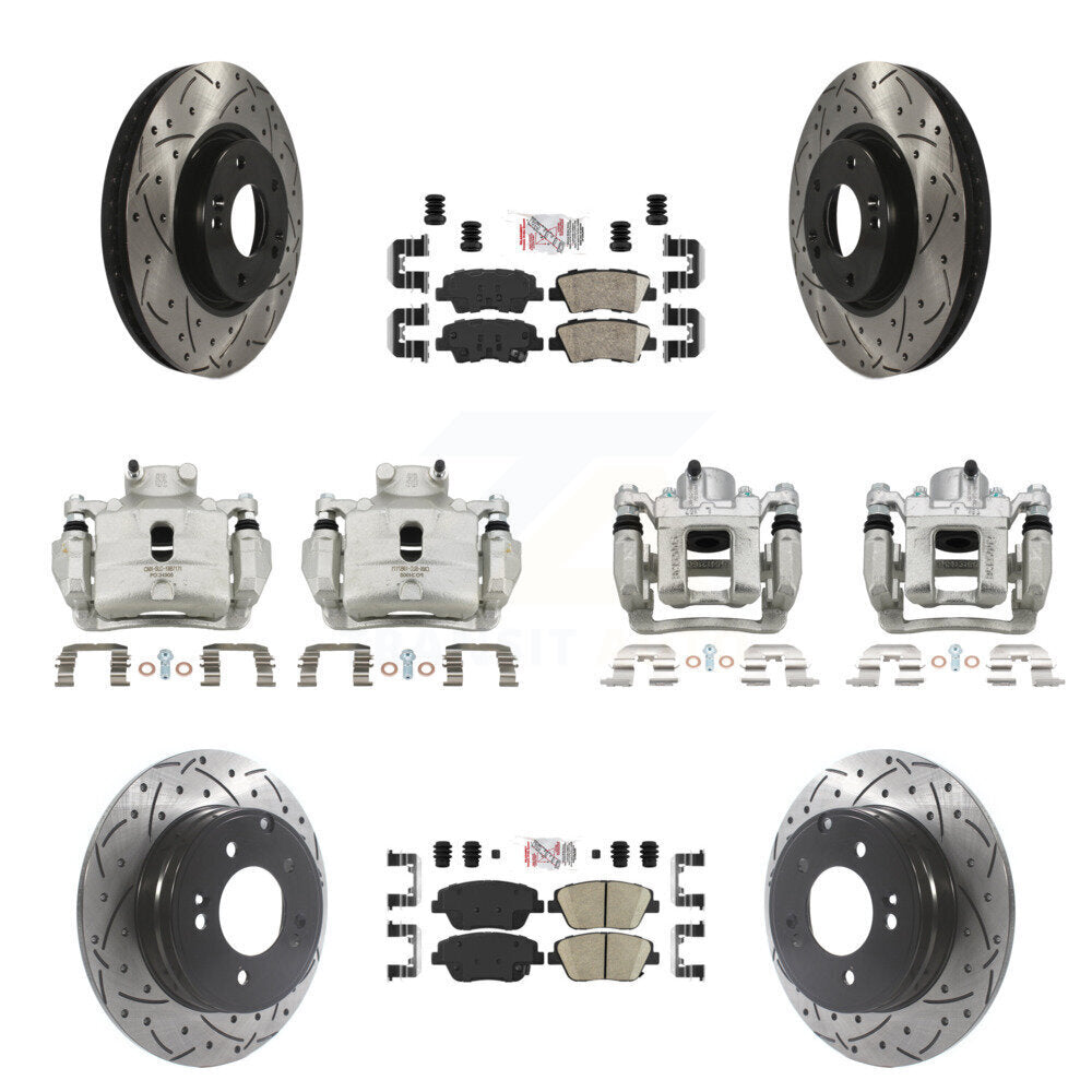 Front Rear Brake Caliper Drill Slot Rotor Ceramic Pad Kit (10Pc) For Hyundai Sonata 2.0L KCD-101210N