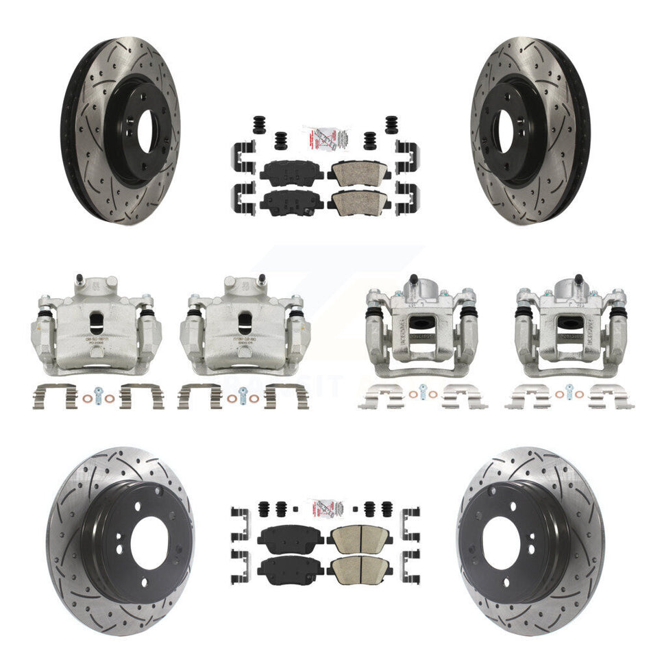 Front Rear Brake Caliper Drill Slot Rotor Ceramic Pad Kit (10Pc) For Hyundai Sonata 2.0L KCD-101210N