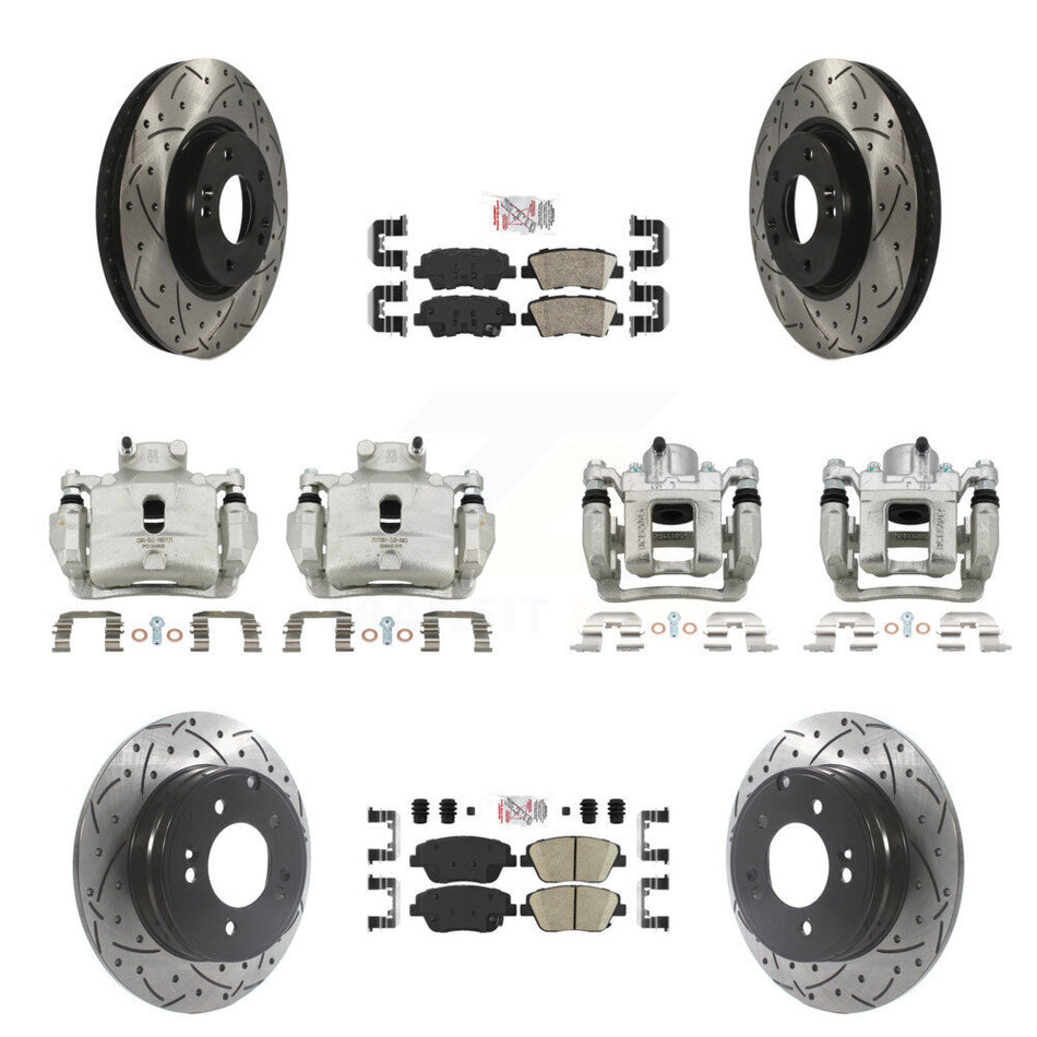 Front Rear Brake Caliper Drill Slot Rotor Ceramic Pad Kit (10Pc) For Hyundai Sonata 2.0L KCD-101211N