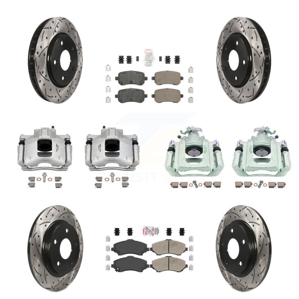 Front Rear Brake Caliper Drill Slot Rotor Ceramic Pad Kit (10Pc) For Dodge Grand Caravan KCD-101212N