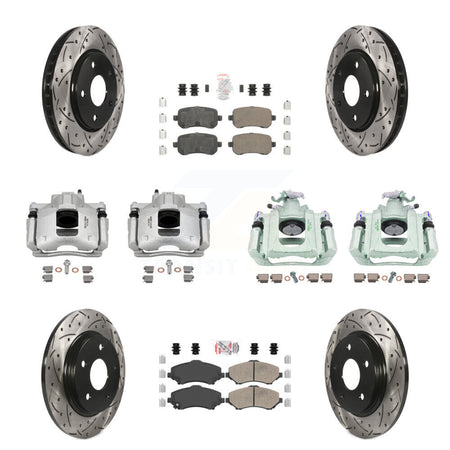 Front Rear Brake Caliper Drill Slot Rotor Ceramic Pad Kit (10Pc) For Dodge Grand Caravan KCD-101212N