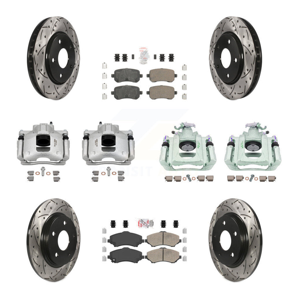 Front Rear Brake Caliper Drill Slot Rotor Ceramic Pad Kit (10Pc) For Dodge Grand Caravan KCD-101212N