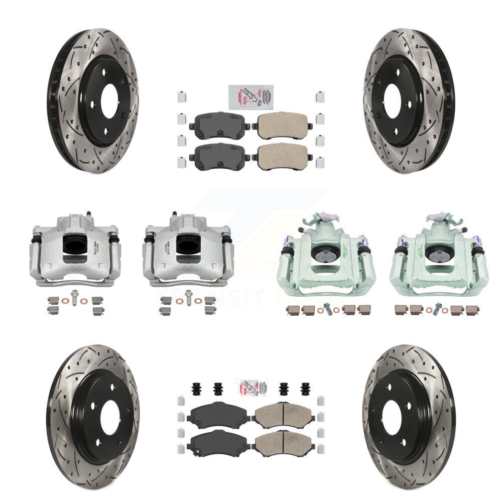 Front Rear Brake Caliper Drill Slot Rotor Ceramic Pad Kit (10Pc) For Dodge Grand Caravan KCD-101213N