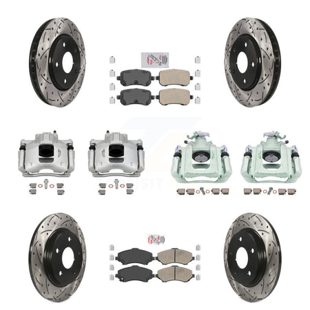 Front Rear Brake Caliper Drill Slot Rotor Ceramic Pad Kit (10Pc) For Dodge Grand Caravan KCD-101215N
