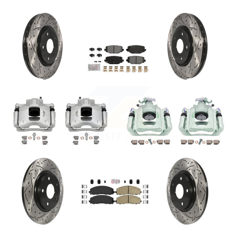 Front Rear Brake Coated Caliper Drill Slot Rotors Ameribrakes Pad Kit (10Pc) For Ram C/V KCD-101216N