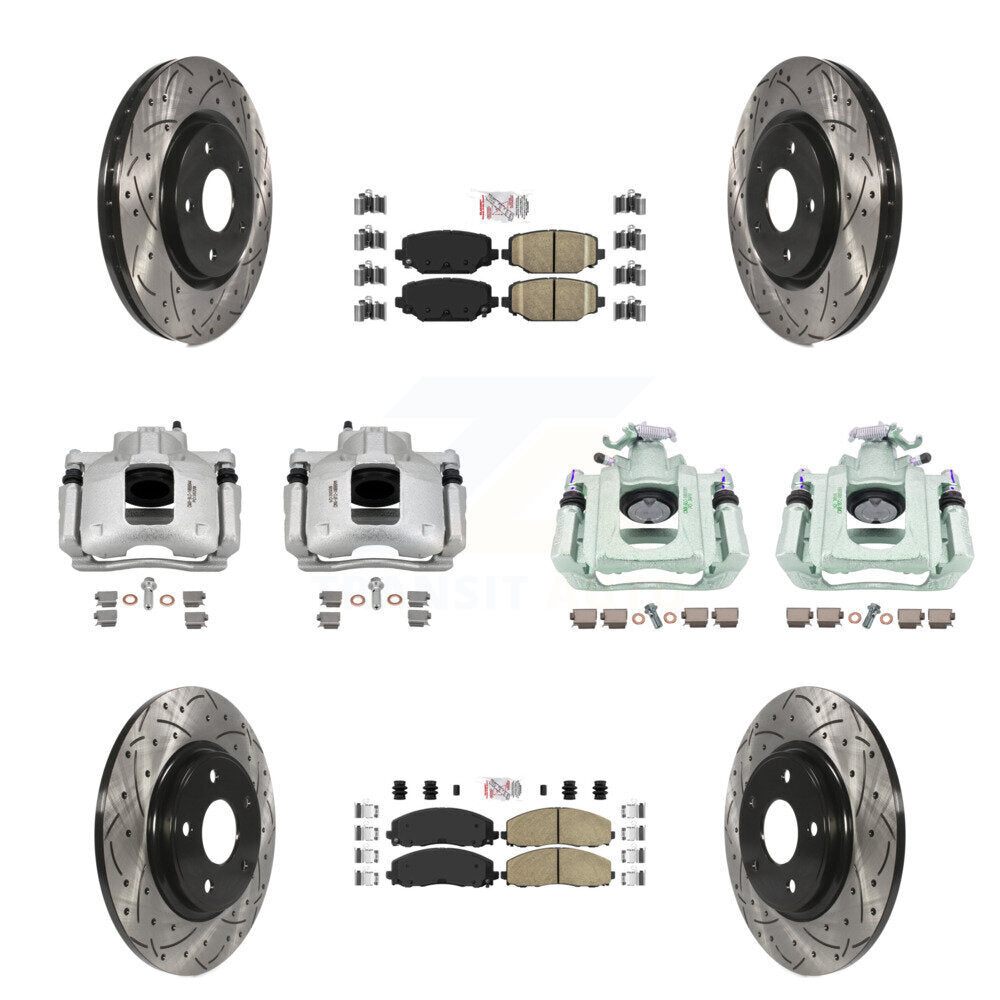 Front Rear Disc Brake Coated Caliper Drill Slot Rotor Ceramic Pad Kit (10Pc) For Ram C/V KCD-101218N